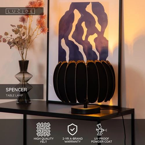 Lucide SPENCER - Table lamp - Ø 30 cm - 1xE27 - Black - USP